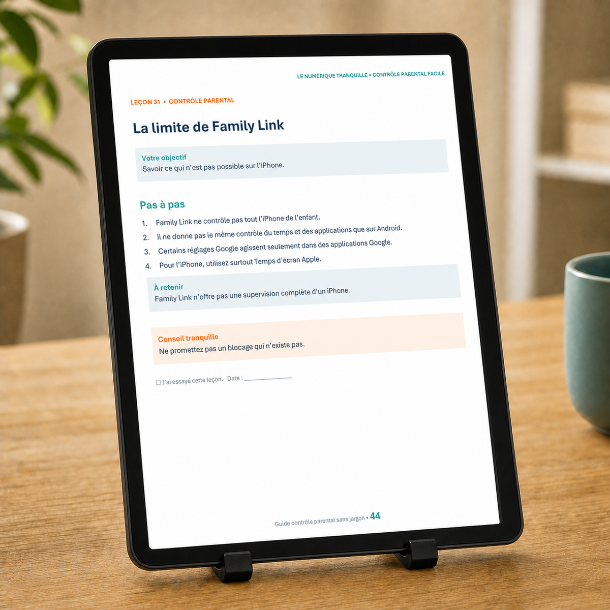 Le contrôle parental facile — détail d'une page